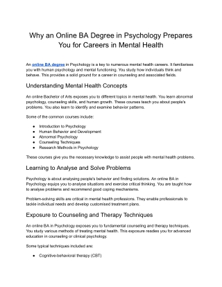 PU Online- Why an Online BA Degree in Psychology Prepares You for Careers in Mental Health