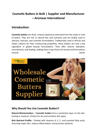 Cosmetic Butters in Bulk | Supplier and Manufacturer – Aromaaz International