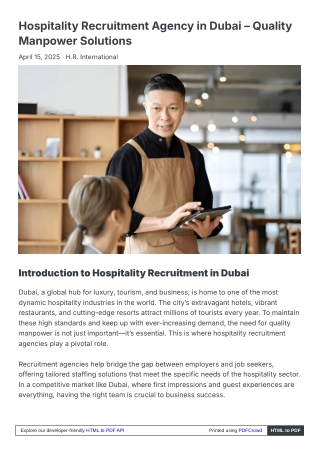 Hospitality Recruitment Agency in Dubai – Quality Manpower Solutions
