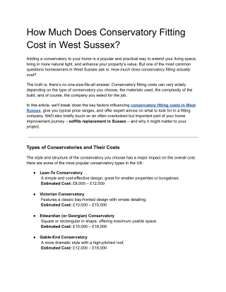 How Much Does Conservatory Fitting Cost in West Sussex