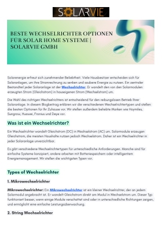 Beste Wechselrichter optionen für Solar Home Systeme  Solarvie GMBH