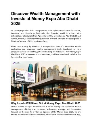 Discover Wealth Management with Inveslo at money Expo abu dhabi