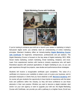 Digital Marketing Course with Certificate | MARCTECH ACADEMY