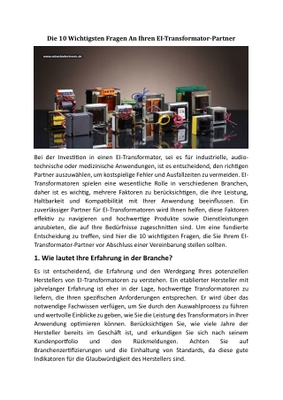 Die 10 Wichtigsten Fragen An Ihren EI-Transformator-Partner