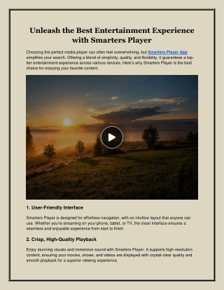 Unleash the Best Entertainment Experience with Smarters Player
