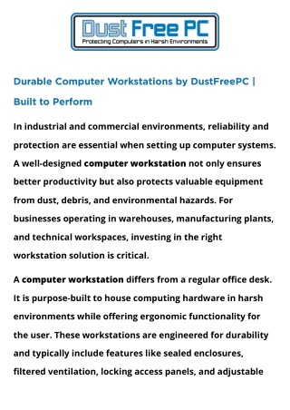 Durable Computer Workstations by DustFreePC  Built to Perform