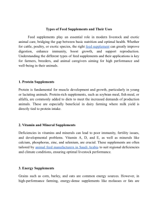 Types of Feed Supplements and Their Uses