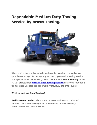 Reliable Medium Duty Towing Service by BHNN Towing