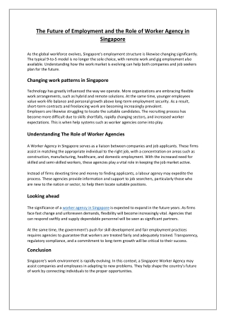 The Future of Employment and the Role of Worker Agency in Singapore