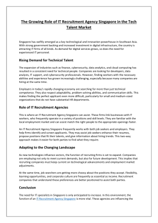 The Growing Role of IT Recruitment Agency Singapore in the Tech Talent Market