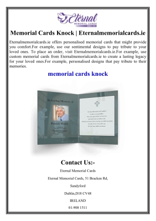 Memorial Cards Knock | Eternalmemorialcards.ie