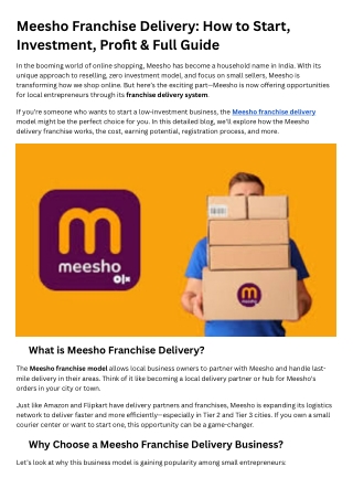 meesho franchise delivery how to start investment