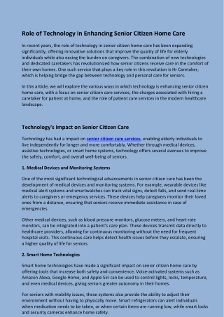 Role of Technology in Enhancing Senior Citizen Home Care