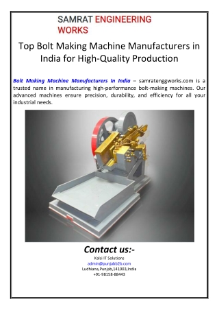 Top Bolt Making Machine Manufacturers in India for High-Quality Production