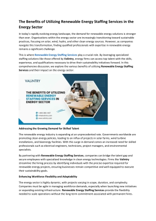 The Benefits of Utilizing Renewable Energy Staffing Services in the Energy Sector