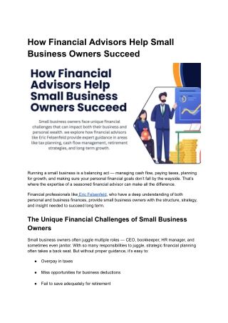 Why Every Small Business Needs a Financial Advisor Like Eric Felsenfeld
