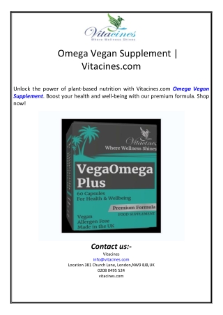 Omega Vegan Supplement | Vitacines.com