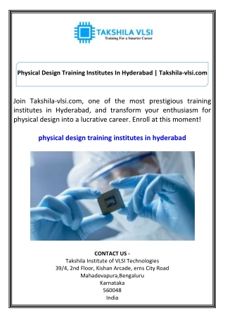 Physical Design Training Institutes In Hyderabad Takshila-vlsi.com