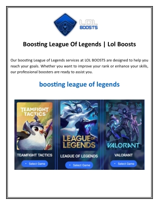Boosting League Of Legends