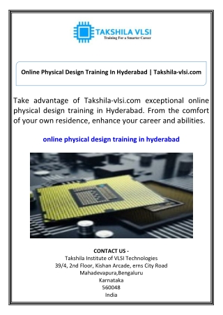 Online Physical Design Training In Hyderabad Takshila-vlsi.com