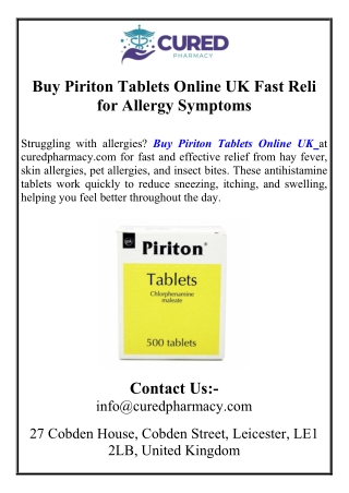 Buy Piriton Tablets Online UK Fast Relief for Allergy Symptoms