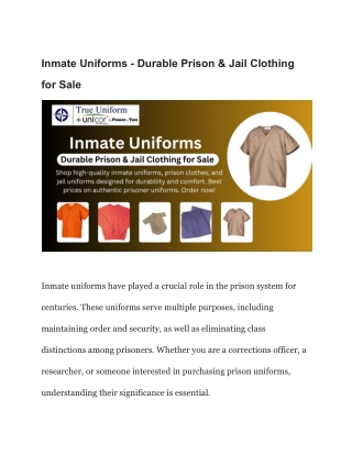 Inmate Uniforms - Durable Prison & Jail Clothing for Sale