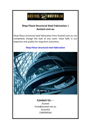 Shop Fitout Structural Steel Fabrication  Austeel.com.au