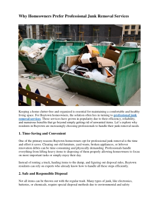 Why Homeowners Prefer Professional Junk Removal Services