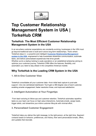 Top Customer Relationship Management System in USA _ TorkeHub CRM