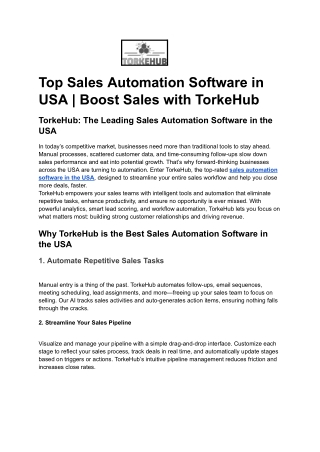 Top Sales Automation Software in USA _ Boost Sales with TorkeHub