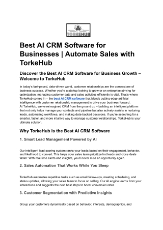 Best AI CRM Software for Businesses _ Automate Sales with TorkeHub