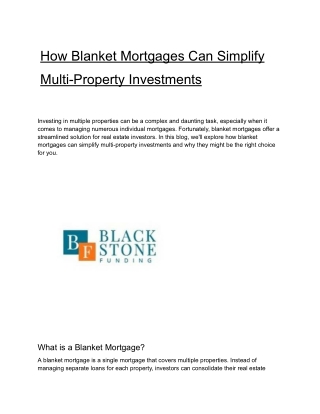 Blanket Mortgages Can Simplify Multi-Property Investments