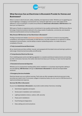 What Services Can an Electrician in Brunswick Provide for Homes and Businesses