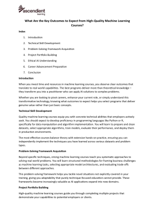 What Are the Key Outcomes to Expect from High-Quality Machine Learning Courses