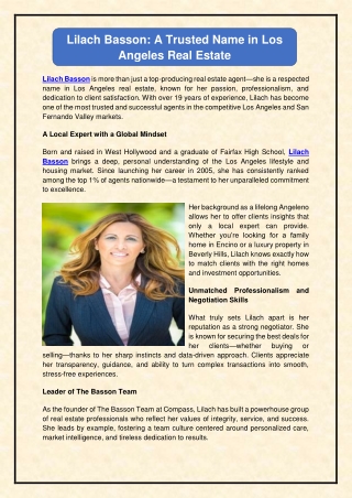 Lilach Basson A Trusted Name in Los Angeles Real Estate
