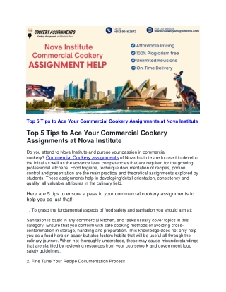 Top 5 Tips to Ace Your Commercial Cookery Assignments at Nova Institute