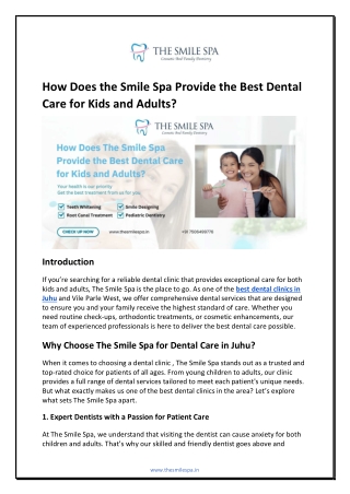 How Does the Smile Spa Provide the Best Dental Care for Kids and Adults