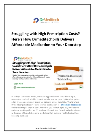 Struggling with High Prescription Costs - Here’s How Drmeditechpills Delivers Affordable Medication to Your Doorstep