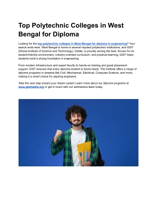 Top Polytechnic Colleges in West Bengal for Diploma