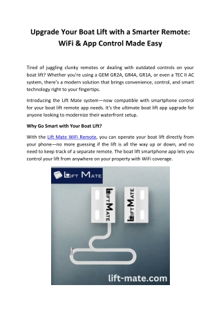 Smart Boat Lift Remote App – WiFi Control for GEM GR2A, GR4A, GR1A, TEC II AC