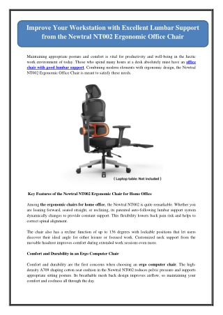 Improve Your Workstation with Excellent Lumbar Support from the Newtral NT002 Er