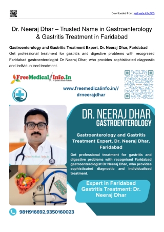 Dr Neeraj Dhar Trusted Name in Gastroentrology & Gastritis Treatment in Faridaba