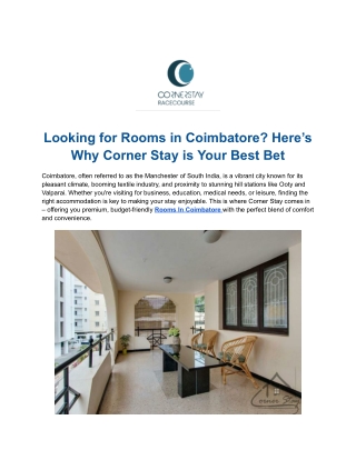 Affordable and Comfortable Accommodation in Coimbatore