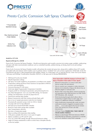 Presto Salt Spray Chamber for Reliable Cyclic Corrosion Testing