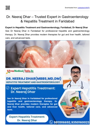 Dr. Neeraj Dhar – Trusted Expert in Gastroenterology & Hepatitis Treatment in Faridabad