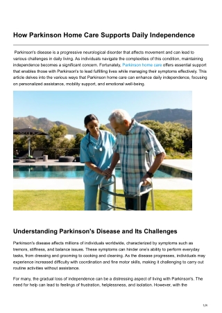 How Parkinson Home Care Supports Daily Independence