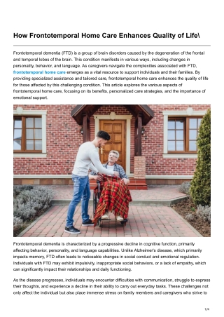 How Frontotemporal Home Care Enhances Quality of Life