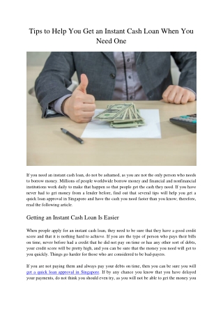 Tips to Help You Get an Instant Cash Loan When You Need One