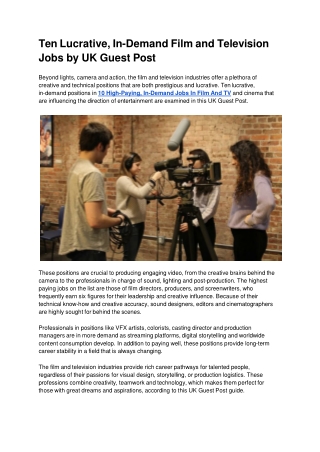 Ten Lucrative, In-Demand Film and Television Jobs by UK Guest Post