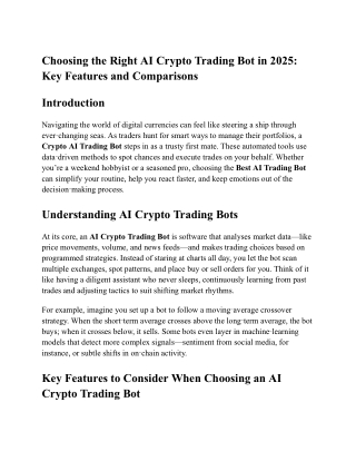 Choosing the Right AI Crypto Trading Bot in 2025: Key Features and Comparisons